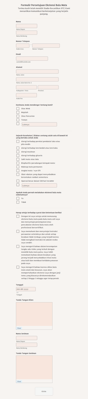 Formulir Persetujuan Ekstensi Bulu Mata