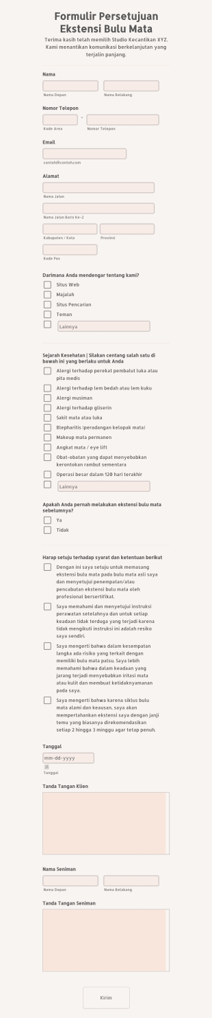 Formulir Persetujuan Ekstensi Bulu Mata Form Template