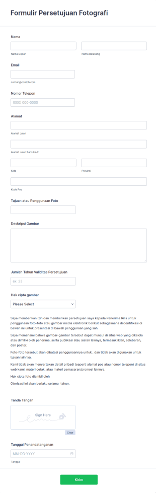 Formulir Persetujuan Fotografi
