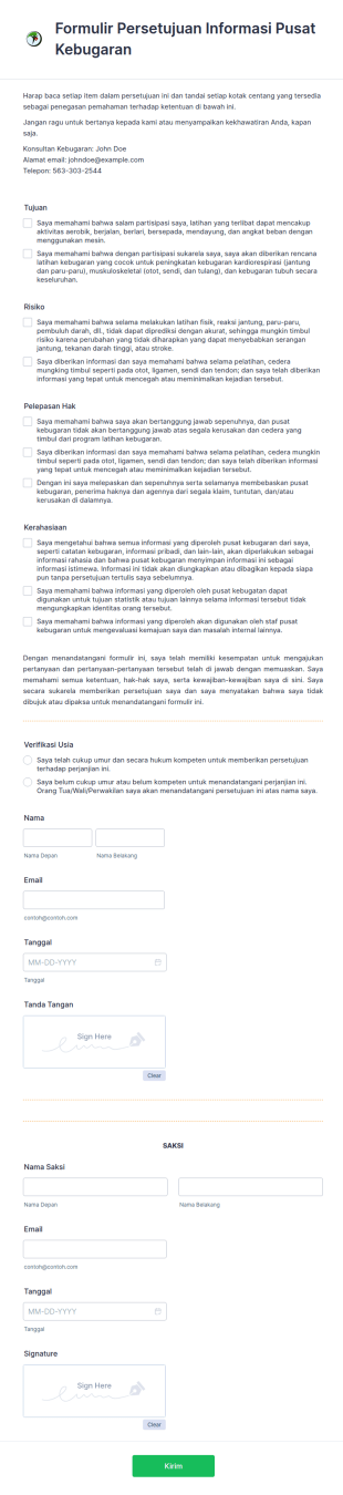 Formulir Persetujuan Informasi Pusat Kebugaran