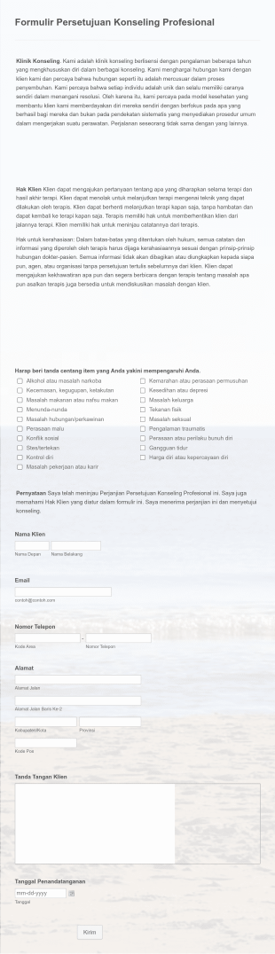 Formulir Persetujuan Konseling Profesional Form Template