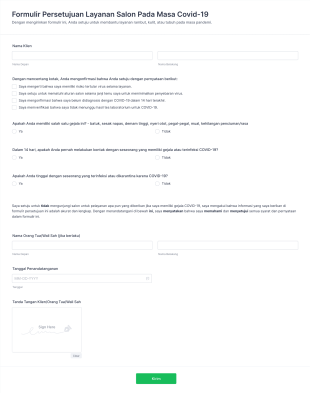 Formulir Persetujuan Layanan Salon Pada Masa Covid 19 Form Template