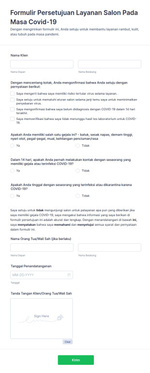 Formulir Persetujuan Layanan Salon Pada Masa Covid 19
