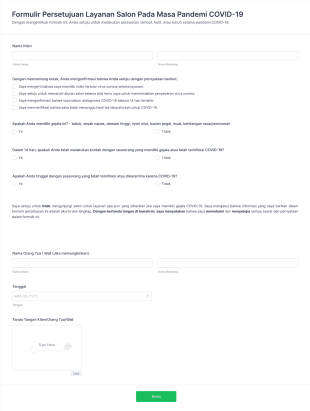 Formulir Persetujuan Layanan Salon Pada Masa Pandemi COVID 19 Form Template
