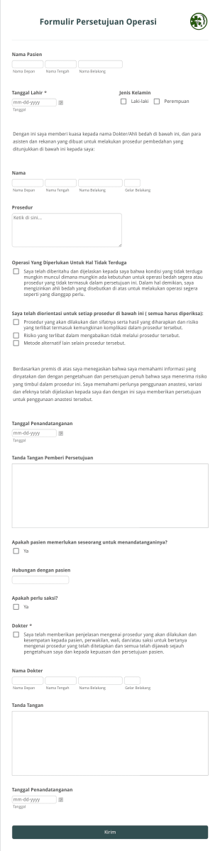 Formulir Persetujuan Operasi Form Template