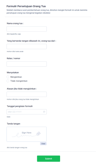 Formulir Persetujuan Orang Tua