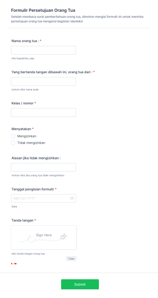 Formulir Persetujuan Orang Tua