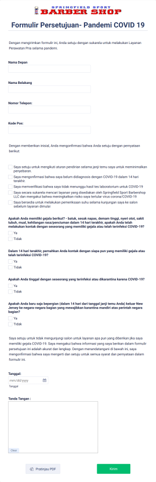 Formulir Persetujuan Pandemi COVID 19