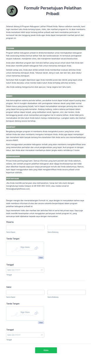 Formulir Persetujuan Pelatihan Pribadi
