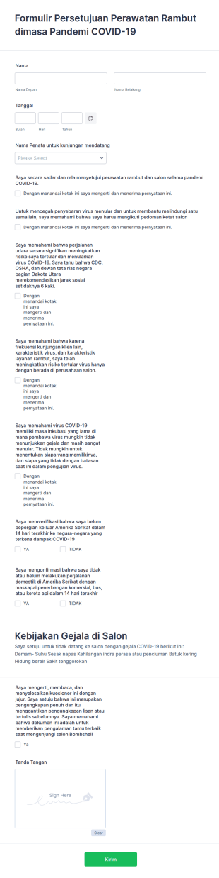 Formulir Persetujuan Perusahaan Salon Dimasa COVID 19
