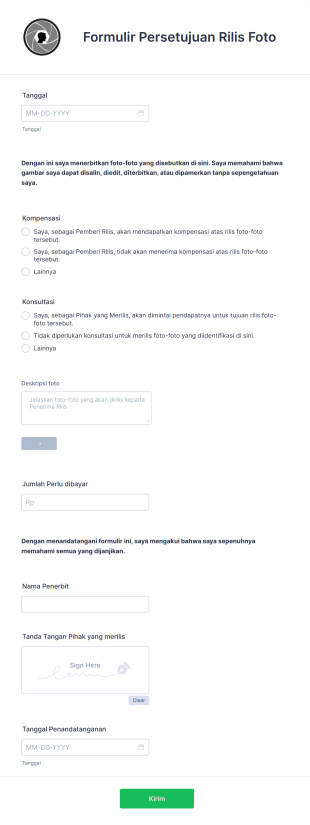 Formulir Persetujuan Rilis Foto Form Template