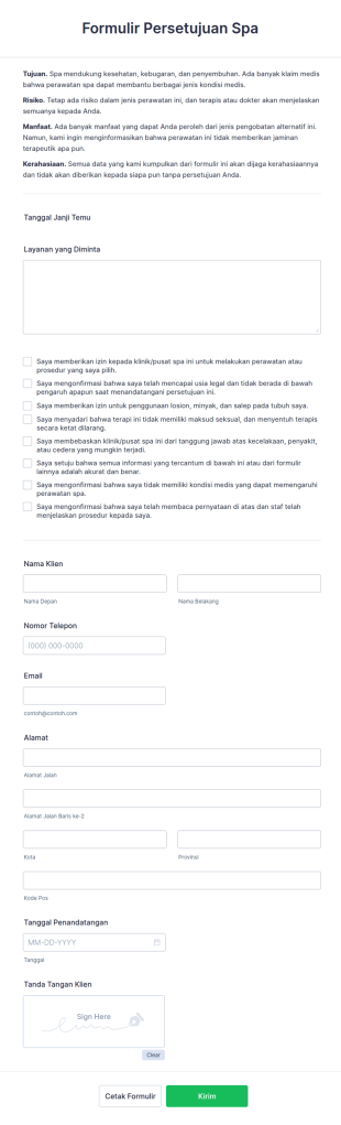 Formulir Persetujuan Spa