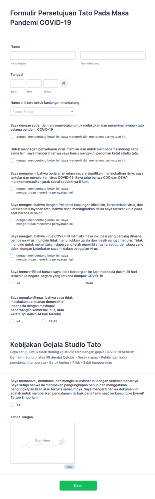 Formulir Persetujuan Tato Pada Masa Pandemi Covid 19