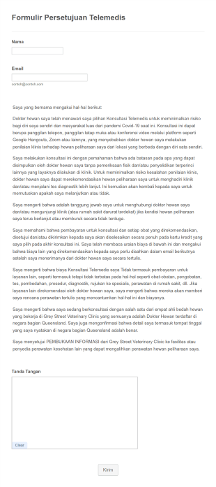 Formulir Persetujuan Telemedis Dokter Hewan Form Template