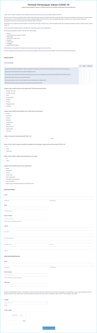 Formulir Persetujuan Vaksin COVID 19 Form Template