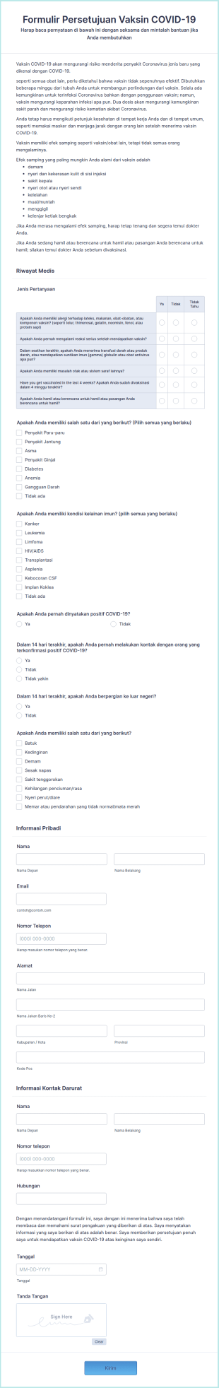 Formulir Persetujuan Vaksin COVID 19