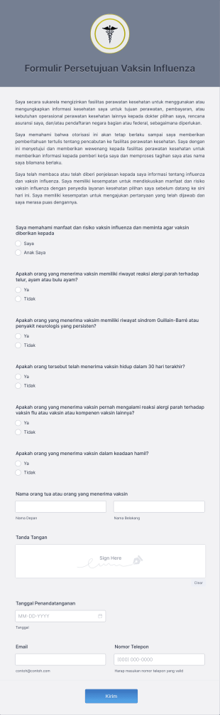 Formulir Persetujuan Vaksin Influenza Form Template