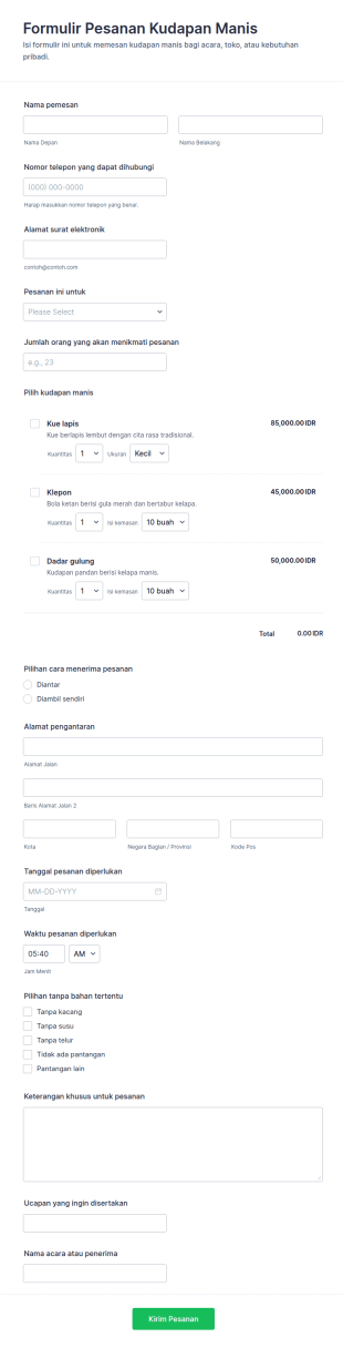 Formulir Pesanan Kudapan Manis