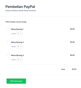 Formulir Pesanan Pembelian PayPal