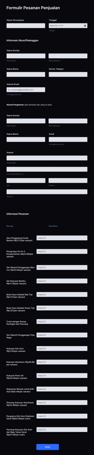 Formulir Pesanan Penjualan Form Template