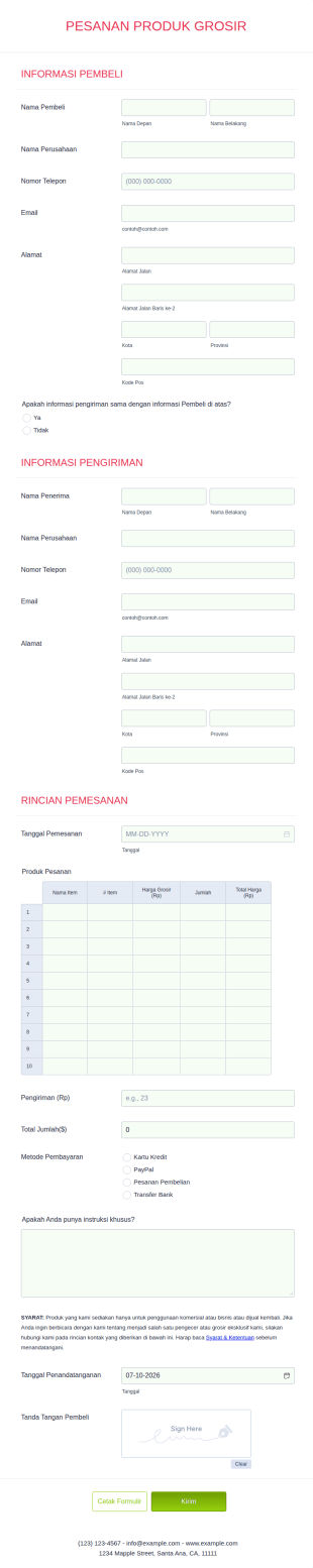 Formulir Pesanan Produk Grosir
