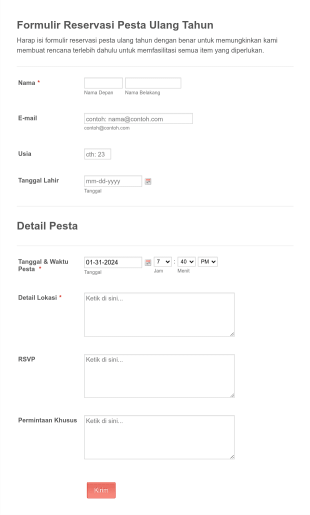 Formulir Pesta Ulang Tahun Form Template