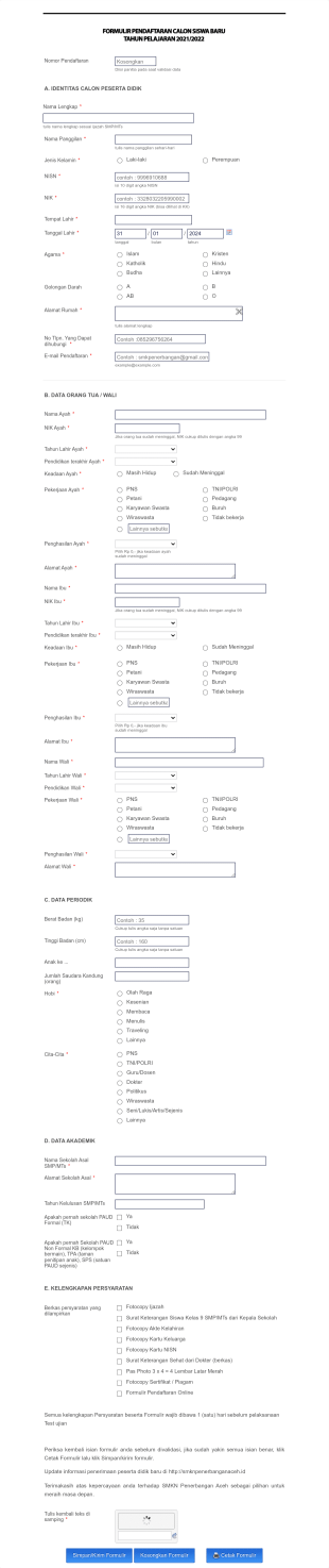 Formulir Ppdb 2021 Smkn Penerbangan Aceh Form Template