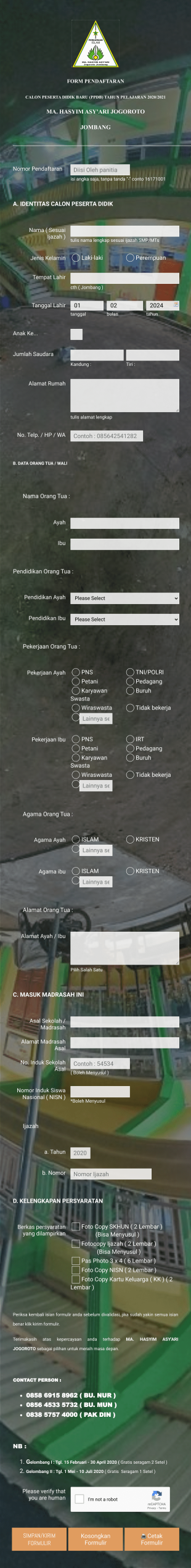 Formulir Ppdb Ma. Hasyim Asy'ari Jogoroto Form Template