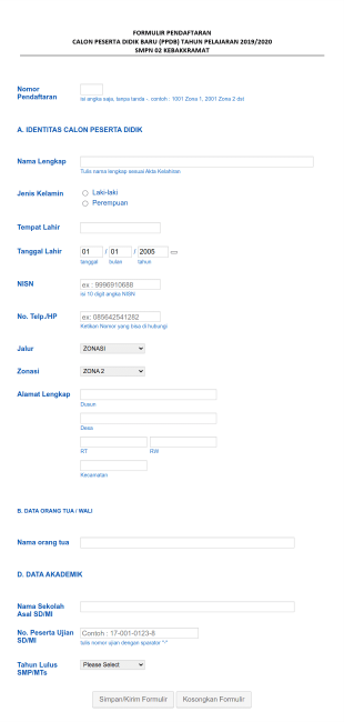 Formulir Ppdb Smpn 2 Kebakkramat Form Template