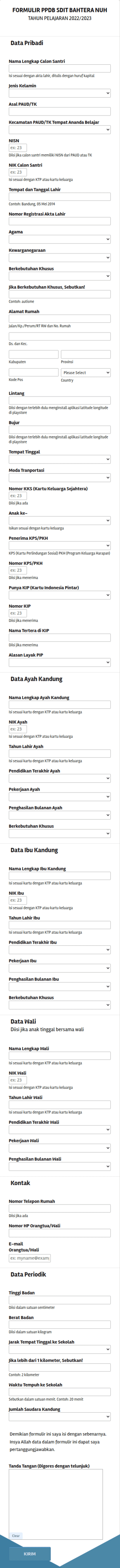 Formulir PPDB SDIT Bahtera Nuh TP. 2021/2022