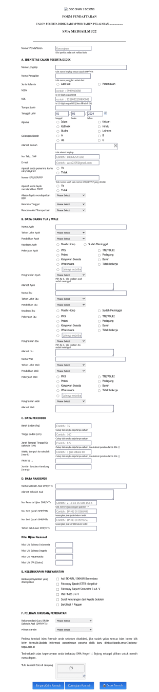 Formulir Ppdb Sma Mediailmu22 Form Template