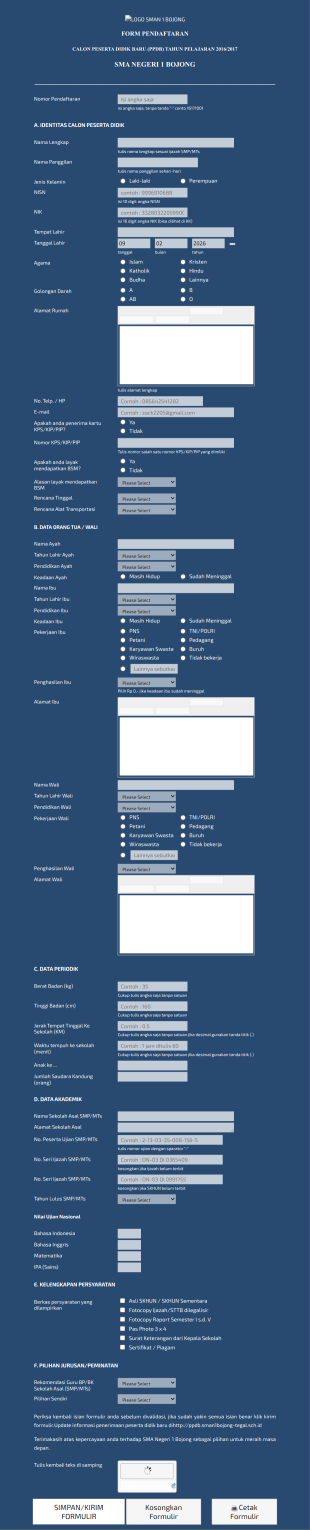 Formulir Ppdb Sma Negeri 1 Bojong 2
