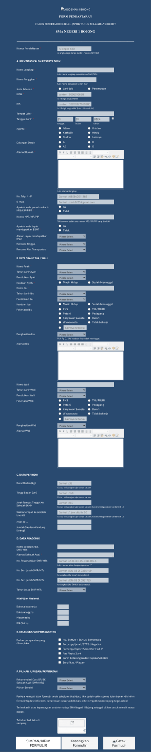 Formulir Ppdb Sma Negeri 1 Bojong 2 Form Template