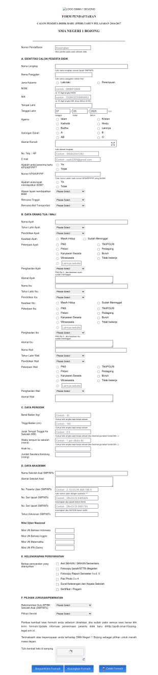 Formulir Ppdb Sma Negeri 1 Bojong Form Template