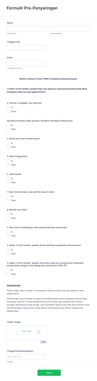 Formulir Pra Penyaringan Form Template