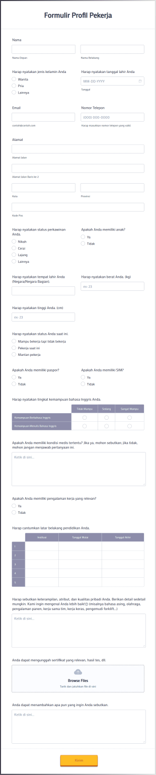 Formulir Profil Pekerja Form Template