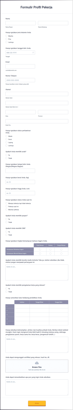 Formulir Profil Pekerja