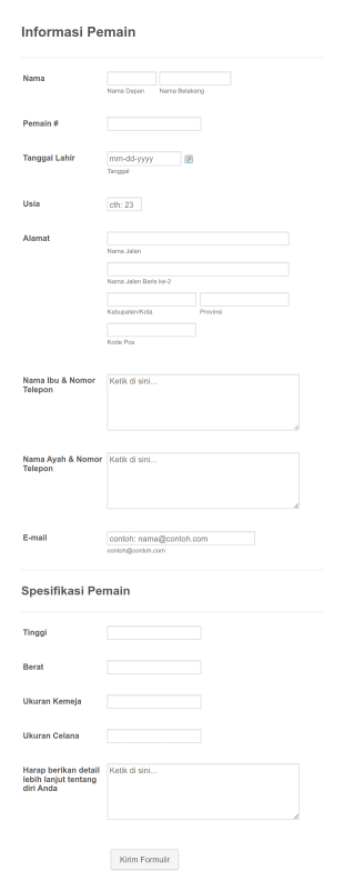 Formulir Profil Pemain Form Template
