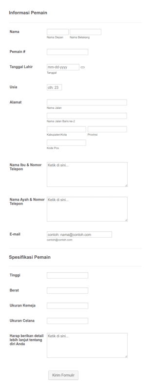 Formulir Profil Pemain