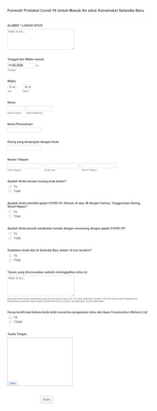 Formulir Protokol COVID 19 Untuk Situs Konstruksi