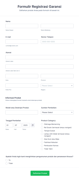 Formulir Registrasi Garansi