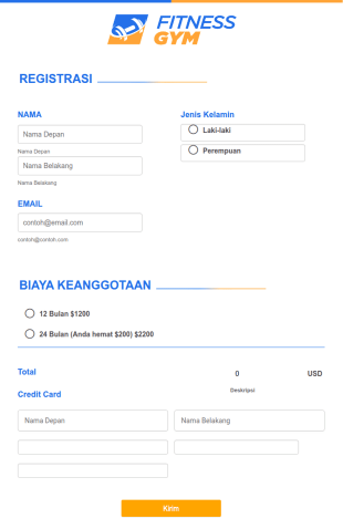 Formulir Registrasi Gym Kebugaran