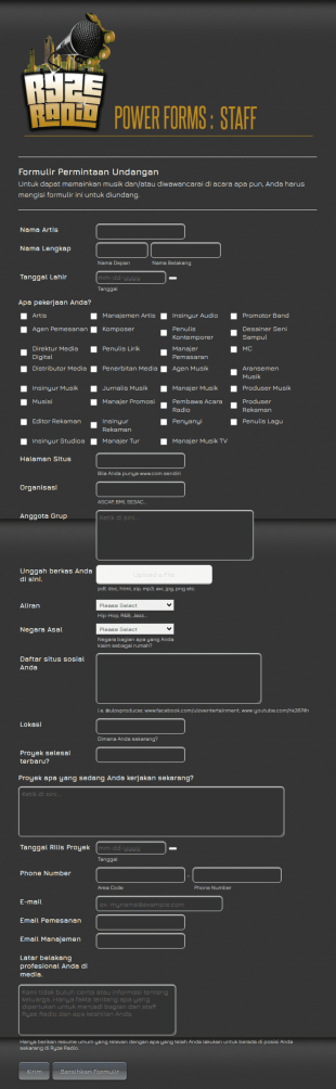 Formulir Registrasi Informasi Artis