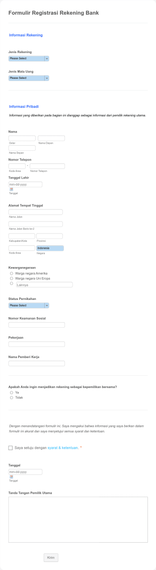 Formulir Registrasi Rekening Bank