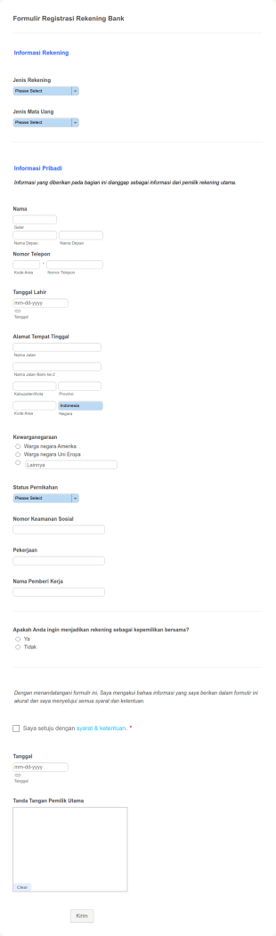 Formulir Registrasi Rekening Bank