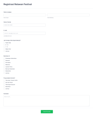 Formulir Registrasi Relawan Festival Form Template