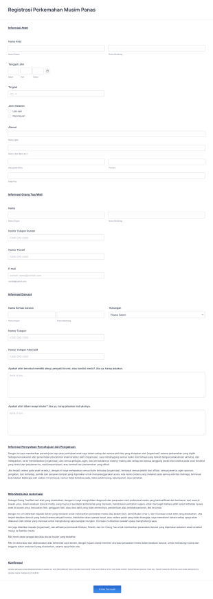 Formulir Registrasi Rincian Perkemahan Musim Panas Form Template