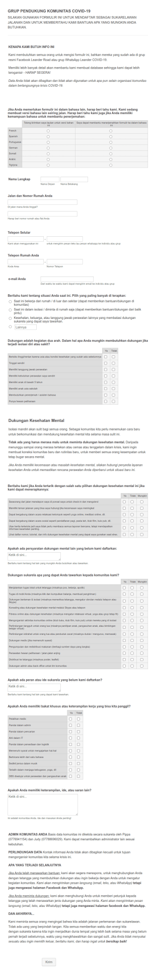 Formulir Registrasi Sukarelawan Covid 19