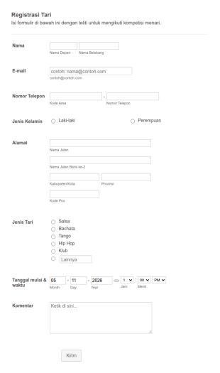 Formulir Registrasi Tari