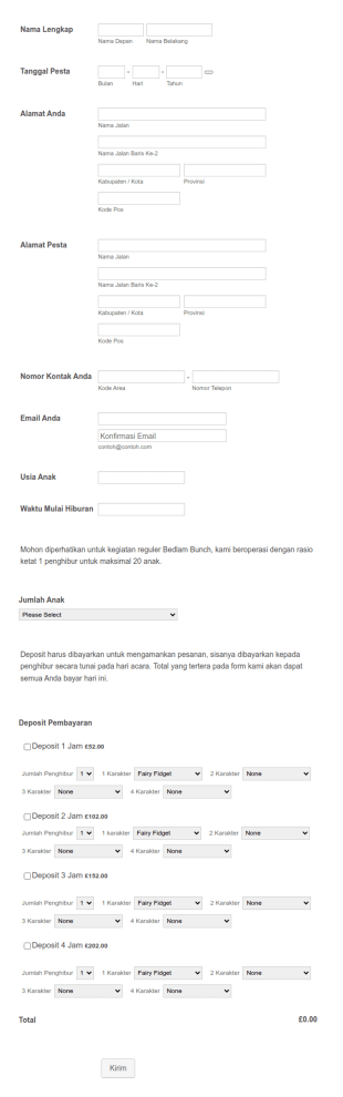 Formulir Reservasi Hiburan
